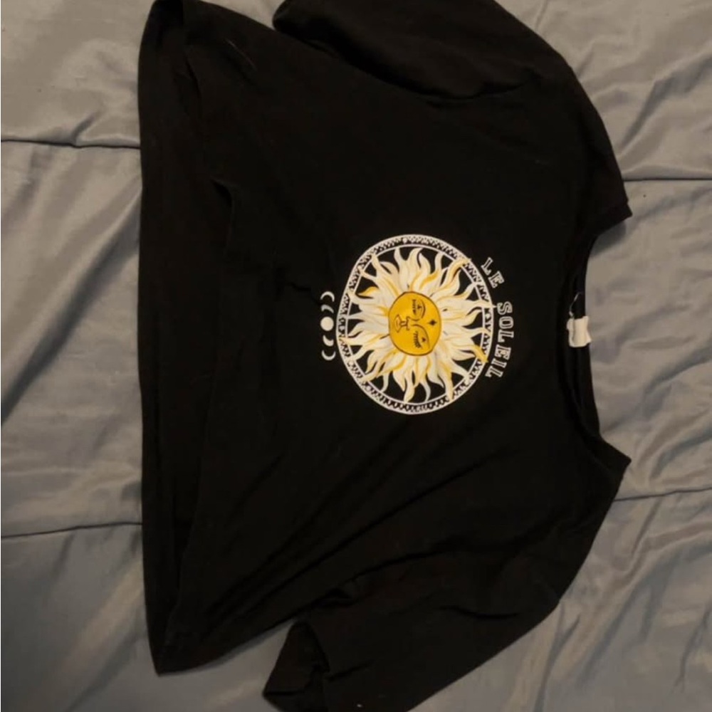 Black Graphic Tee with Sun Design